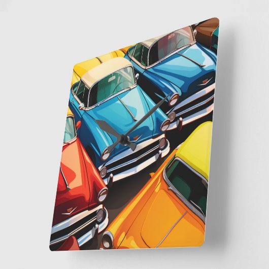Vintage Cars Pattern スクエア壁時計 (傾斜)