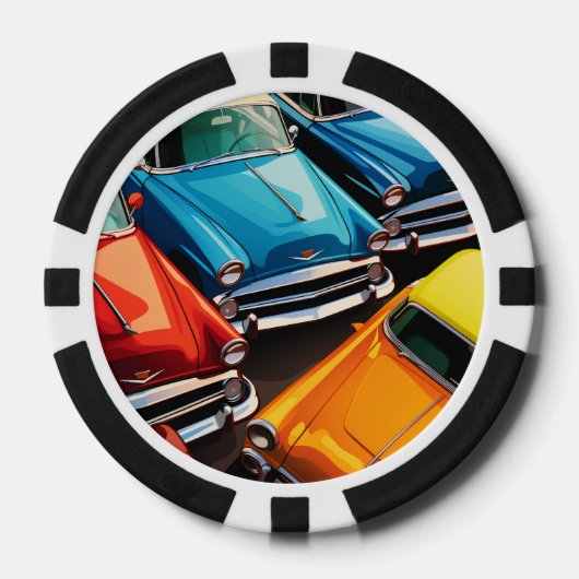Vintage Cars Pattern ポーカーチップ (正面)