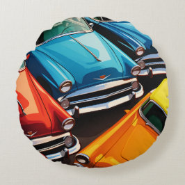 Vintage Cars Pattern ラウンドクッション