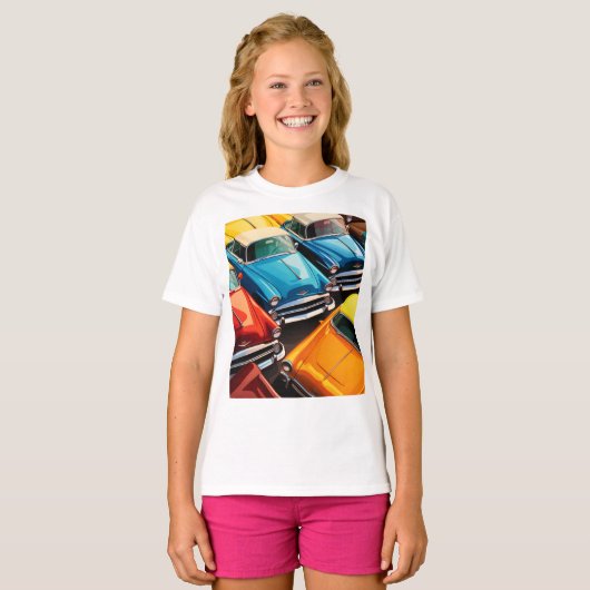 Vintage Cars Pattern Tシャツ (正面フル)