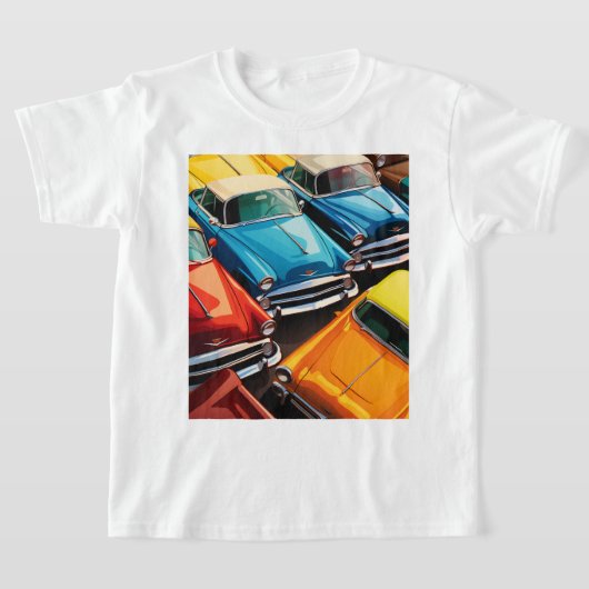 Vintage Cars Pattern Tシャツ (レイダウン)