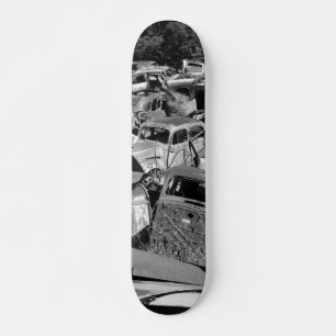 Vintage cars rusting away in a car yard skateboard スケートボード