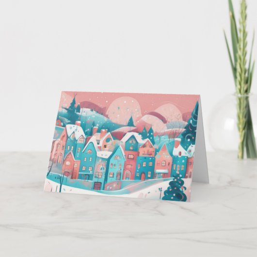 Vintage Cartoon Christmas Village Card Custom Mess カード (正面)