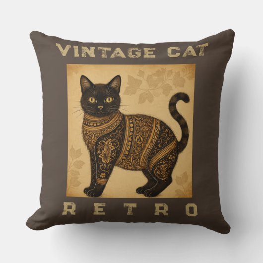 Vintage Cat, Antique Cat,and Motif Pattern  クッション (正面)