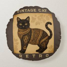 Vintage Cat, Antique Cat,and Motif Pattern  ラウンドクッション