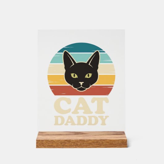 Vintage Cat Daddy Black Cat Retro Sunset Shirt Des アクリルサイン (正面)