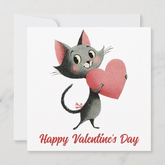 Vintage Cat & Heart Valentine`s Day カード (正面)