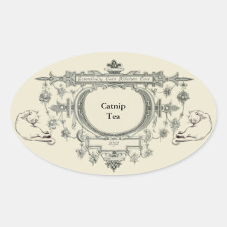 Vintage Cat, Jar Container Spice Herb Label 楕円形シール