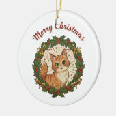 Vintage Cat Merry Christmas Retro Cat  セラミックオーナメント (左)