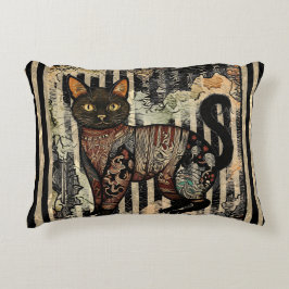 Vintage Cat Retro,Stripes Pattern  アクセントクッション
