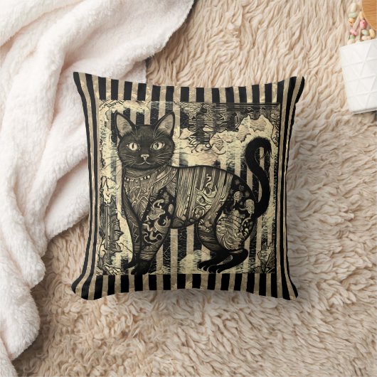Vintage Cat Retro,Stripes Pattern  クッション (ブランケット)