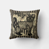 Vintage Cat Retro,Stripes Pattern  クッション (裏面)