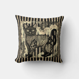 Vintage Cat Retro,Stripes Pattern  クッション
