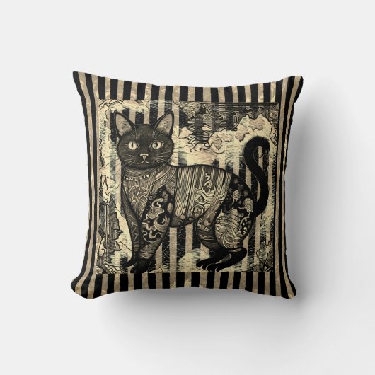 Vintage Cat Retro,Stripes Pattern  クッション (正面)