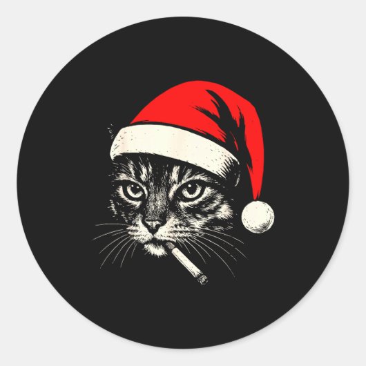 Vintage Cat Smoking Cigarette Christmas Cat Santa  ラウンドシール (正面)