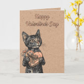 Vintage Cat With Heart Box Valentines Day カード (黄色い花)