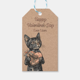 Vintage Cat With Heart Box Valentines Day ギフトタグ