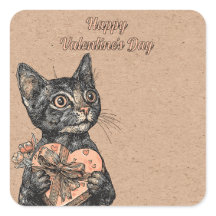 Vintage Cat With Heart Box Valentines Day