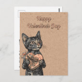Vintage Cat With Heart Box Valentines Day ポストカード (正面/裏面)