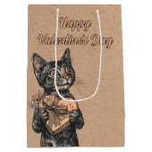 Vintage Cat With Heart Box Valentines Day ミディアムペーパーバッグ (裏面)