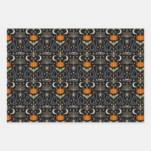 Vintage Cats Art Deco Halloween  ラッピングペーパーシート (正面)