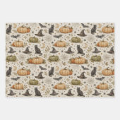 Vintage Cats Pumpkins Halloween ラッピングペーパーシート (正面3)
