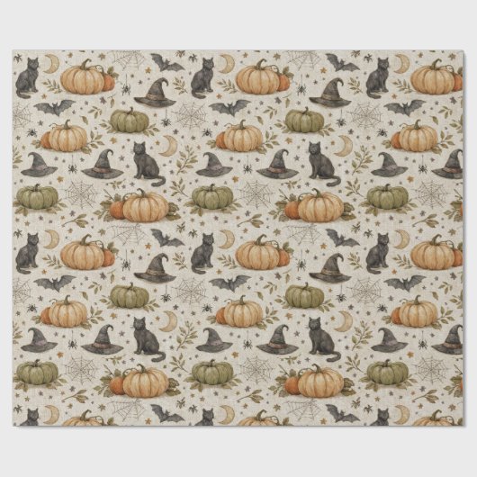 Vintage Cats Pumpkins Halloween ラッピングペーパー (フラット)