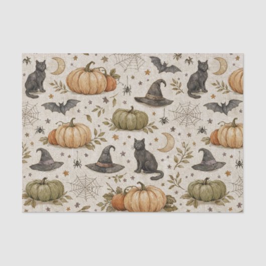 Vintage Cats Pumpkins Halloween 薄葉紙 (正面)