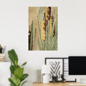 Vintage Cattail Botanical Print Earth Tone ポスター (ホームオフィス)