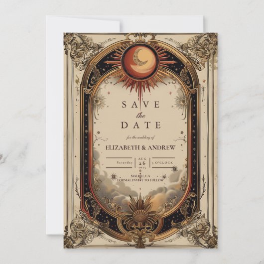 Vintage Celestial Art Nouveau Wedding セーブザデート (正面)