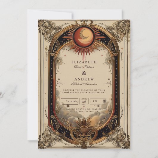 Vintage Celestial Art Nouveau Wedding 招待状 (正面)