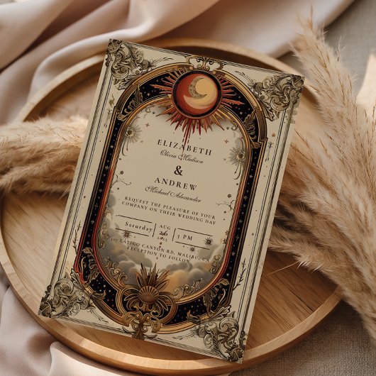 Vintage Celestial Art Nouveau Wedding 招待状