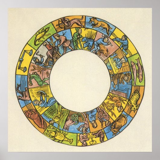 Vintage Celestial, Astrological Zodiac Wheel ポスター (正面)