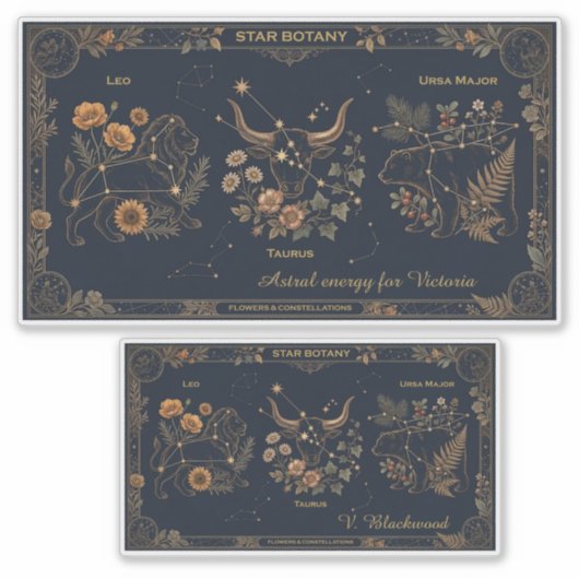 Vintage Celestial Botanical Script Vinyl Sticker シール (正面)