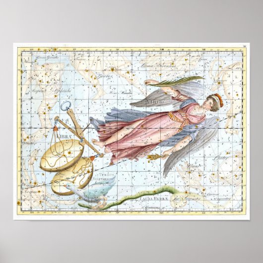 Vintage Celestial Virgo and Libra Constellations ポスター (正面)