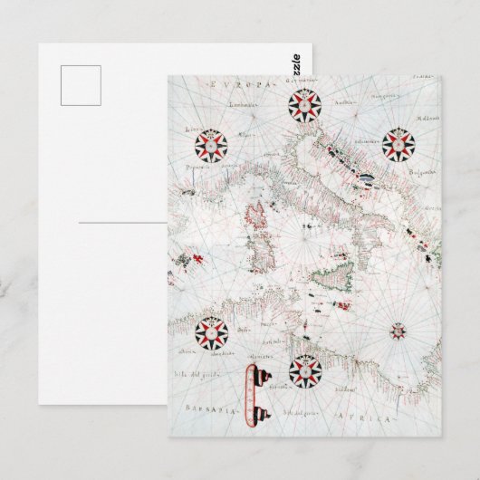 Vintage Central Mediterranean Italy Map ポストカード (正面/裏面)