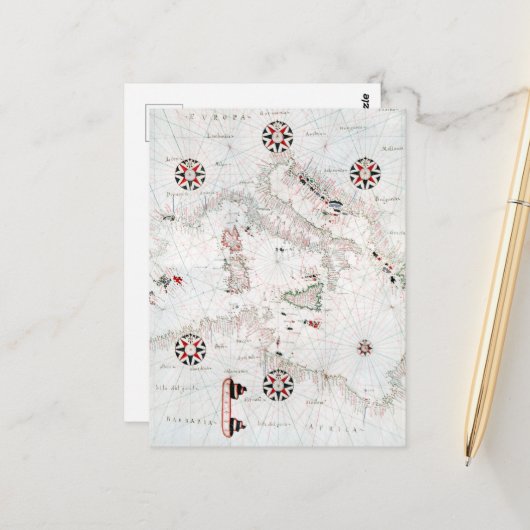 Vintage Central Mediterranean Italy Map ポストカード (正面/裏面インサイチュ)