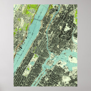 Vintage Central Park & Bronx NY Map (1947) ポスター