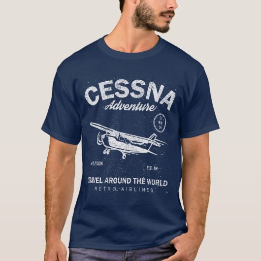 Vintage Cessna Adventure Aviation Retro T-Shirt Tシャツ (正面)