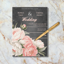 Vintage Chalkboard Boho Floral Rose Wedding 招待状