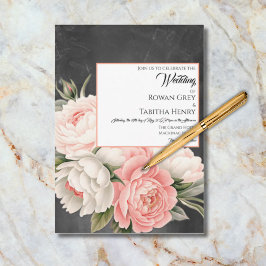 Vintage Chalkboard Boho Floral Rose Wedding 招待状
