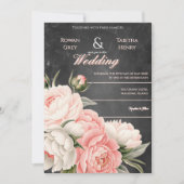 Vintage Chalkboard Boho Floral Rose Wedding 招待状 (正面)