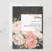 Vintage Chalkboard Boho Floral Rose Wedding 招待状 (正面)