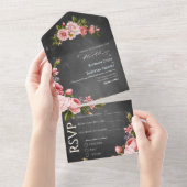 Vintage Chalkboard Boho Floral wedding  オールインワン招待状 (貼ってはがせる)