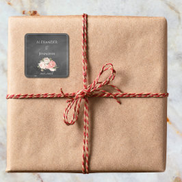 Vintage Chalkboard Boho Floral wedding  スクエアシール
