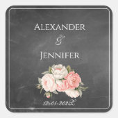 Vintage Chalkboard Boho Floral wedding  スクエアシール (正面)