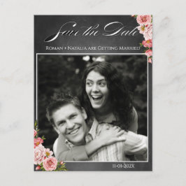 Vintage Chalkboard Boho Floral wedding  ポストカード