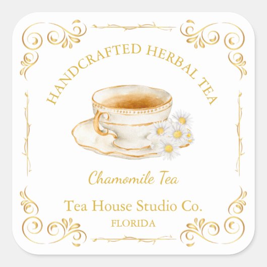Vintage Chamomile Tea Square Label スクエアシール (正面)