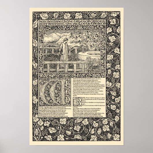 Vintage Chaucer Leaf by Kelmscott Press ポスター (正面)