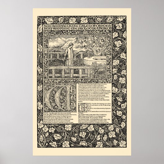 Vintage Chaucer Leaf by Kelmscott Press ポスター (正面)